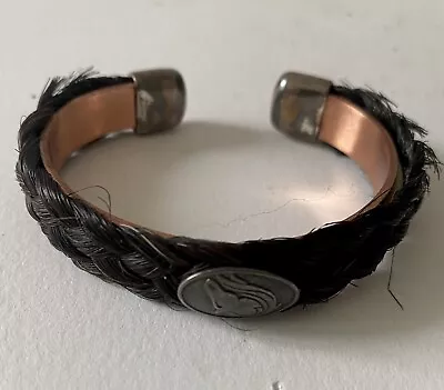 Vintage Braided Horsehair And Copper Cuff Bracelet Silver Horse Head Medallion • $20