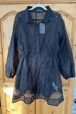 Misguided Organza Shirt Dress In Black Size 10 • £15