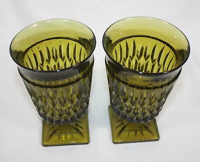 2 Indiana Glass Green Mt Vernon Water Wine Goblets Glasses  6  X 3 1/2   Vintage • $20