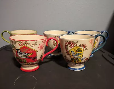 Set Of 5 Kate McRostie Bird Floral Snowflake Coffee/Tea/Mug Red Blue Green • $55