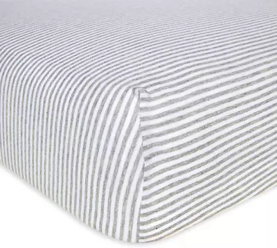 Burts Bees Baby Stripe Fitted Crib Sheet Organic Cotton BEESNUG - Heather Grey S • $26.20