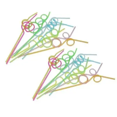 Pieces Of 40 Crazy Curly Drinking Straws Wiggle Twist Kids Birthday Party Bag • £10.20