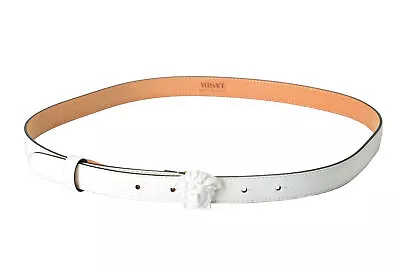 Versace Women's White 100% Leather Medusa Head Buckle Skinny Belt US 36 IT 90 • $299.99