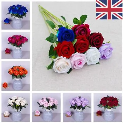 10X Artificial Single Rose Bud With Stem Silk Flowers Fake Bouquet Wedding Party • £4.19
