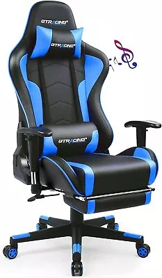 GTRACING Gaming Chair With Footrest Bluetooth Speakers Blue Ergonomic Design • $183.59