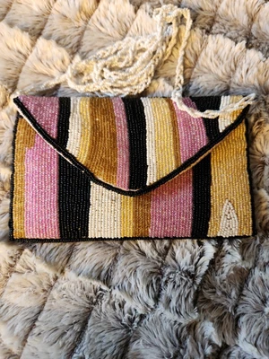 £6.55 • Buy Beaded Small Evening Bag~ Soft Colors With Beaded Strap!  All Beads Intact !