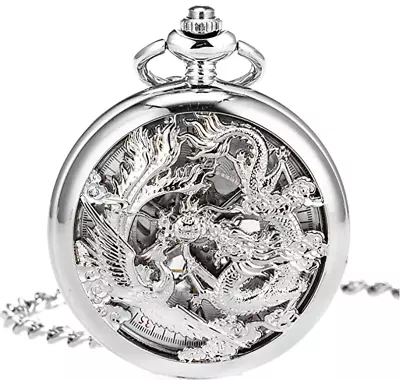 Pocket Watch Dragon/Phoenix Or DAD Quartz Mens Womens With Chain • $8.44