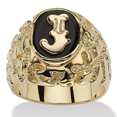 14k Gold Onyx Letter J Initial Nugget Ring Size Gp 8 9 10 11 12 13  • £96.41