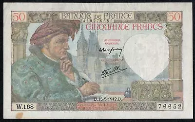 World War 2 Bank Of France 50 Franc French Banknote 1942 Ef • £19.99