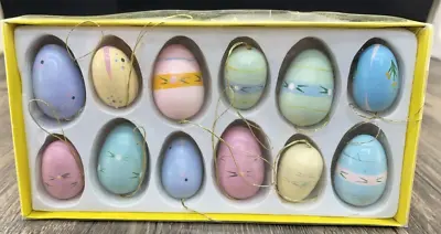 Vintage  Wooden EASTER Egg Tree Ornaments Pastel Painted 1 1/4  With Box • $9.99