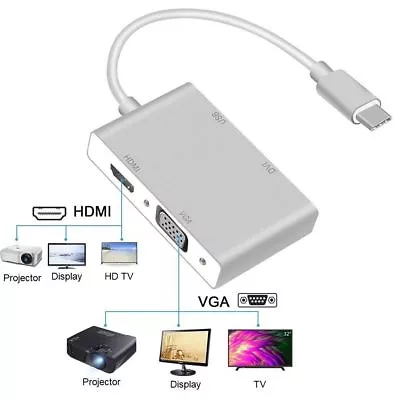 Type C To DVI HDMI VGA USB Video Adapter Cable For Macbook  MAC To TV Projector • $17.85