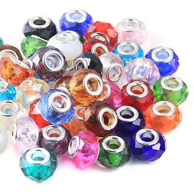 50 Pcs Glass European Spacer Charms Beads Large Hole For Crafts Bracelets • $15.20