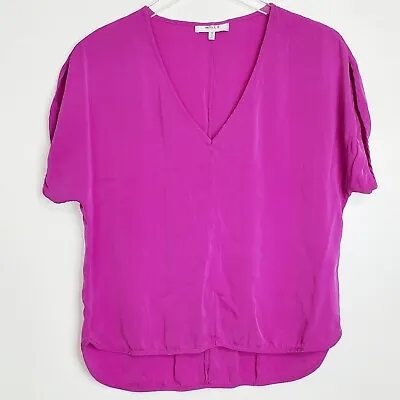 Milly Size 10 Silk Blend  V Neck Short Dolman Sleeve Top Blouse Magenta Fuchsia • $29.36