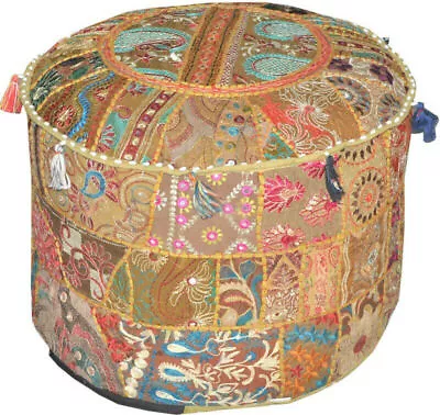 22  Indian Pouf Cover Ottoman Vintage Round Footstool Pouf Covers Decorative • $43.99