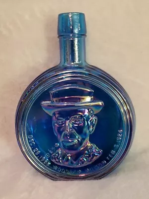 Vintage 1st Edition Wheaton Iridescent Blue Art Glass President Decanter Woodrow • $12