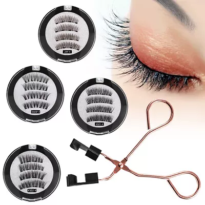 Magnetic Eyelashes Set 4x False Lashes + Applicator Tweezer Waterproof Natural • £4.09