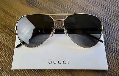 Gucci GG1163S 001 Aviator Sunglasses In Gold/Dark Havana And Gray Lens • $189