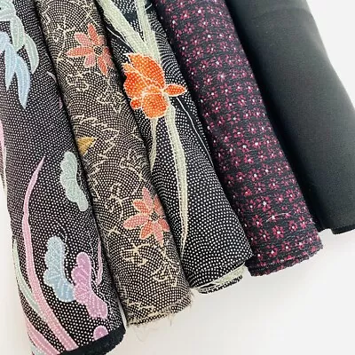 Bundle #95 Black Vintage Silk Fabric Scraps Japanese Kimono Fabrics • $10.99