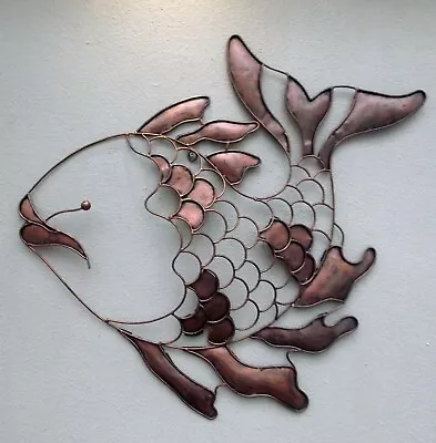 Unusual Burnt Copper Colour Metal Happy Wall Fish Art Hand Made Wall Art 65cm • £45