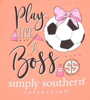 NEW Simply Southern Size Medium Peach Soccer  Play Like A Boss  T-shirt • £12.10