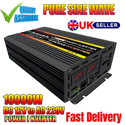 10000W Pure Sine Wave Power Inverter DC 12V To AC 220V Transformer LCD Converter • £148.31