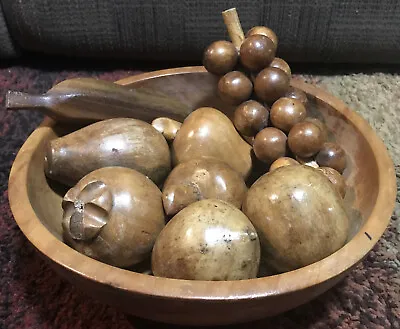 Vintage Wooden Fruits & Bowl - Monkey Pod Wood - MCM Japan • $14