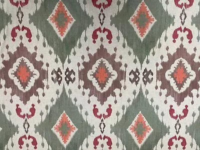 Portia Ikat Linen Green Orange Double Width Curtain Blind Upholstery Fabric • £39.99