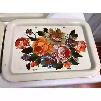 Set Of 3 Vintage Roses Floral Bouquet Painted Metal TV Tray Tops NO Legs • $50