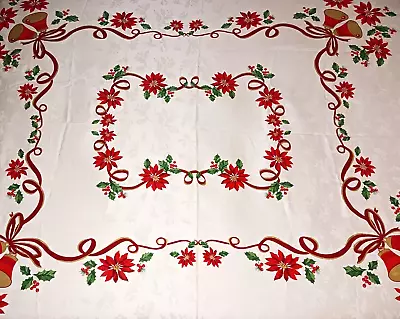 NEW VTG Christmas Poinsettia Tablecloth 4 Placemats & Runner SET JCPenney 62X86 • $28.95