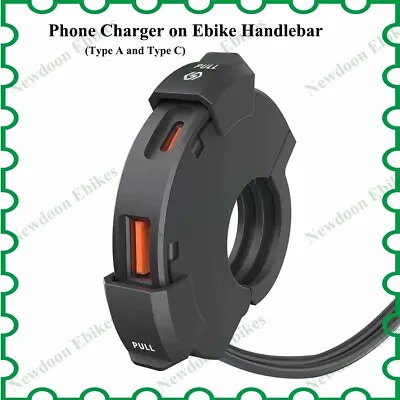 Dual Fast Charge Easy Install  Type-C + Type-A USB Charger On Ebike Handlebar. • $29.90