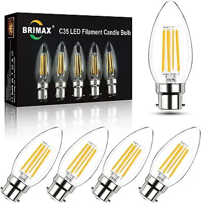 BRIMAX LED Filament Candle Bulb B22 Bayonet Vintage Candelabra Light Bulbs 2700K • £10.79