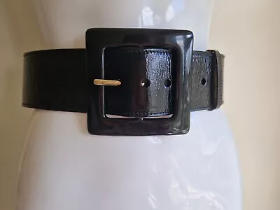 YVES SAINT LAURENT Wide Buckle Belt Black Patent Leather 85-34 YSL Italy Chinch • £115