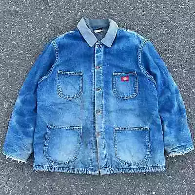 Vintage Crazy Faded Dickies Denim Chore Blanket Lined Coat Jacket  • $125