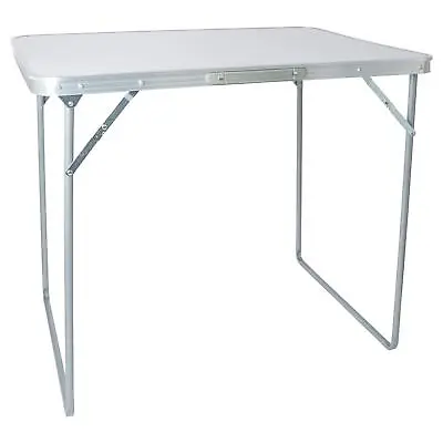 1x White 80cm X 60cm Folding Metal Camping Table Outdoor Garden Picnic Party BBQ • £19