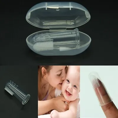 Baby Finger Toothbrush With Box Silicone Brush Soft Gum Massager Teething Care • £3.49