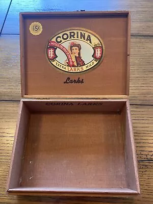 Wooden Cigar Box Corina J E Y CIA Larks Extra Mild Claro Vintage • $13.49