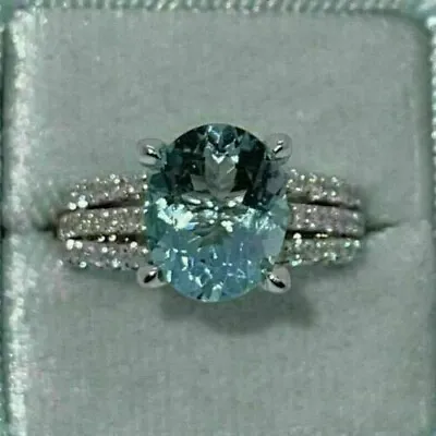 3Ct Oval Cut Aquamarine Diamond Solitaire Engagement Ring 14K White Gold Finish • $45