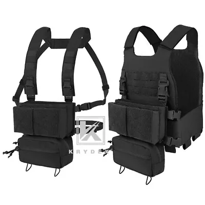 KRYDEX Low Vis Slick Plate Carrier Chest Rig 2 In 1 Placard Drop Pouch Black • $115.95