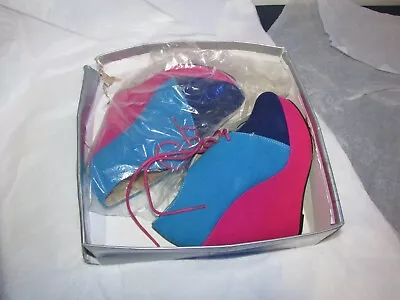 *LOOK* Superb NEW & Boxed Rare CASANDRA Ladies Solid Wedge Heels UK 3 Pink/Blue • £15