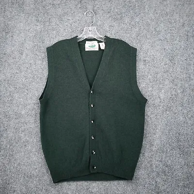 VINTAGE Weymouth Hunt Knitters Guild Sweater Vest Men M Green Lambswool Cardigan • $39.99