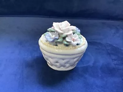 Vtg Porcelain Woven Basket Floral Ring Trinket Box  • $10