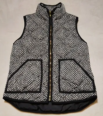 J.Crew Women’s Quilted Down Puffer Excursion Vest Black Herringbone Gold Zip XS • $15.97