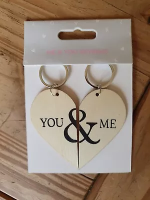 You And Me Key Rings Two Half Wooden Hearts On Key Rings Brand New  • £8.99