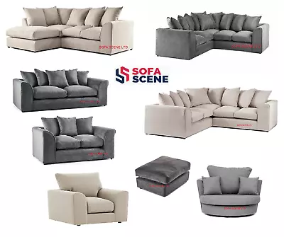 New Stone Plush Fabric Double Corner Sofa 3 2 Seater Grey Cream Armchair Swivel • £240