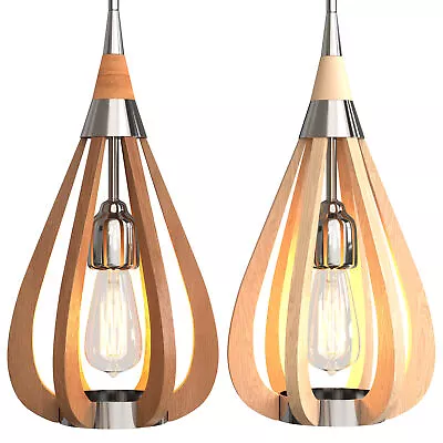 Bonito Pendant Light Vintage Wooden Taupe Teardrop Tulip Light E27 Nature Wood • $139