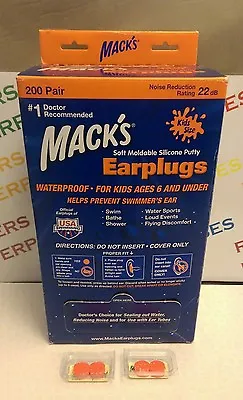 2 Pairs X Mack's Kids Waterproof Earplugs Prevent Swimmers Ear Noise Reduction • £1.99