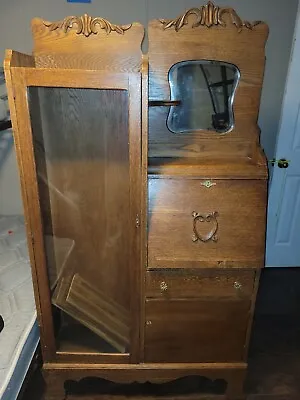 Antique Secretary Drop Down Desk/ Mirror /glass Cabinet • $800