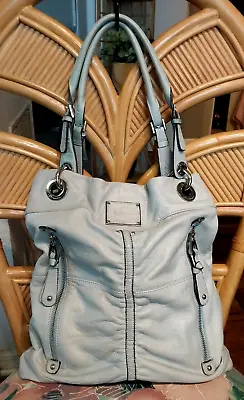 B Makowsky Soft Blue Leather 2 Handle Tote Shoulder Bag *Great Condition* • $15