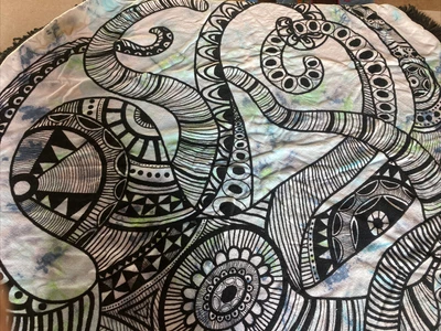 $19.99 • Buy Vagabond Octopus Black Turquoise And White Tie-Dye Round Fringed Towel