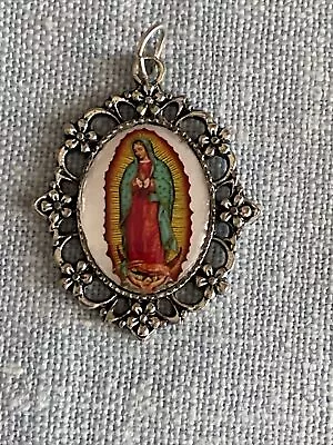 Virgin Mary Virgen De Guadalupe Medal Pendant Charm | Silver Tone • $26.99